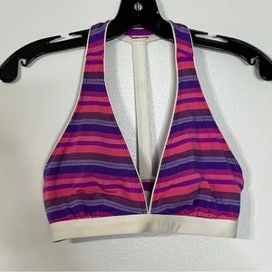 Athleta T Strap Back Stripes Pink & Purple Sports Bra